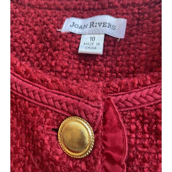 Joan Rivers Red Blazer Woven Jacket Size 10 Gold Button Parisian Chic Wool Crop - Picture 2 of 7